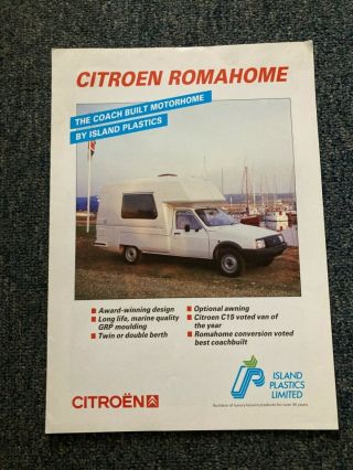 Citroen C15 Romahome Motorhome By Island Plastics Brochure 1991 - Rare