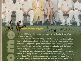 Norma & John Major Rare Signed Charity Cricket Programme Autographs Signatures