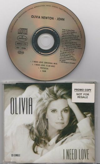 Olivia Newton John - I Need Love Rare 1992 U.  K.  4 Track Promo Cd Single Vgc