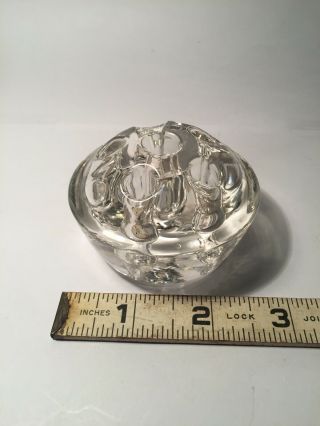 Vintage Clear Crystal Glass Flower Frog 6 Hole Domed.  Rare 2 3/4 " Size.