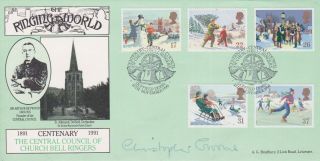 Gb Stamps Rare First Day Cover 1990 Christmas Signed Chris Groome Bell Ringer