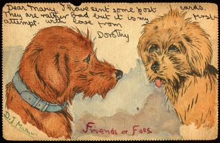Dandie Dinmont & Irish Terrier Art Vintage Postcard - Rare Cecil Aldin Dog Card