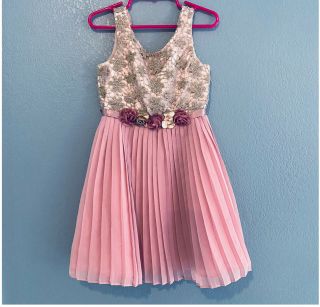Rare Editions Girls Size 5 Pink Gold Lace Floral Chiffon Sleeveless Dress