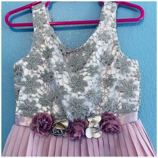 Rare Editions girls size 5 pink gold lace floral Chiffon sleeveless dress 3