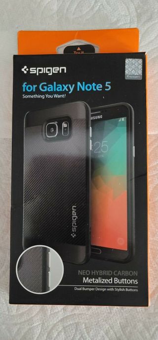 Spigen For Samsung Galaxy Note 5 - Neo Hybrid Carbon Metal Slate Case.  Rare