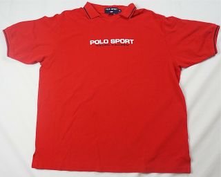 Rare Vintage Ralph Lauren Polo Sport Spell Out Logo Polo T Tee Shirt 90s Red Xxl