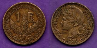 Cameroon Cameroun 1 Franc 1925 Closed 5 Rare Variety French Colonial Coin Km 2