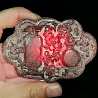 Chinese Rare Red Jade Jadeite Hand - Carved Pendant Necklace Statue Plum Blossom