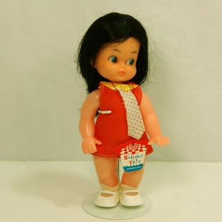 Vintage 1963 Holiday Fair 8 " Brunette Big Eye Baby Doll W/ Tag Hong Kong Rare
