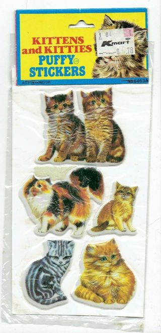 Rare Vintage Vinyl Puffy Stickers Sheet Pack Kittens Kitties Cats