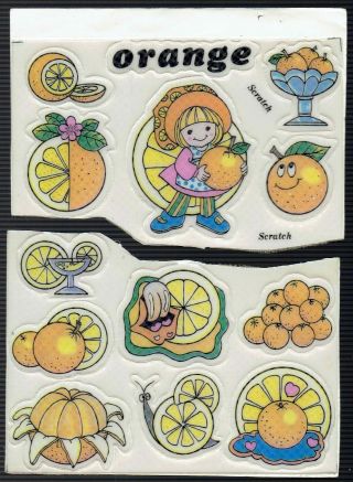 Rare Scratch & Sniff Vintage Stickers Partial Cut Sheet Puffy Orange