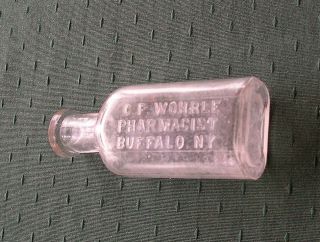Rare Vintage Glass Pharmacy Bottle: " C.  F.  Wohre Pharmacist ",  Buffalo,  York