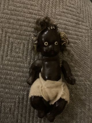 Vintage Antique Miniature Bisque Dollhouse 3” Doll Black Baby Rare