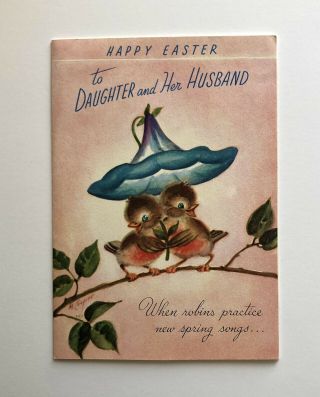 Rare Vintage Marjorie Cooper Rust Craft Easter Card Bird Flower Bunny Paint Egg