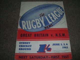 Rare Vintage South Wales V Great Britain Rugby League Tour Match Sydney 1962