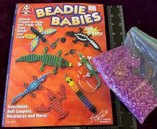 Rare 1998 Beadie Babies Booklet Suzanne Mcneill 3271 Cord W/huge Pony Beads Bag