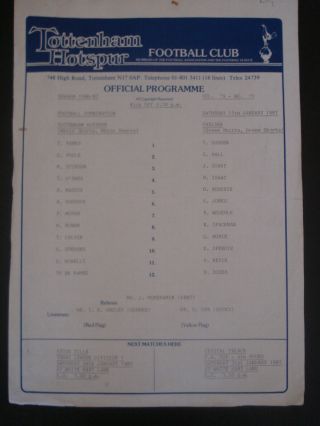 Tottenham Hotspur Reserves V Chelsea Reserves 1986 - 87 Rare Footbal Programme