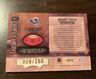 Kurt Warner RAMS GAME FOOTBALL /250 2002 Absolute Memorabilia RARE CARD 2