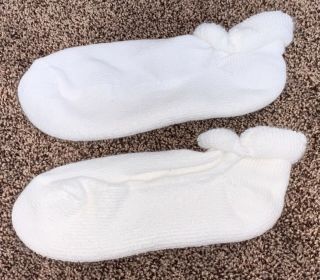 Vtg Rare Soft N Thick 85 Orlon Acrylic All White Roll Top Ankle Socks
