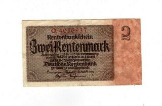 Xxx - Rare 2 Rentenmark 3.  Reich Nazi Banknote 1937 Fine C Rare 7 No