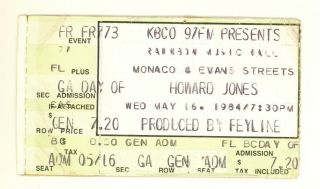 Rare Howard Jones 5/16/84 Denver Co Rainbow Music Hall Ticket Stub