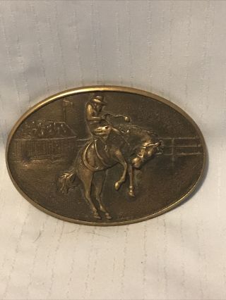 Vintage Western Rodeo Bucking Horse Cowboy Bts Usa Belt Buckle Solid Brass Rare