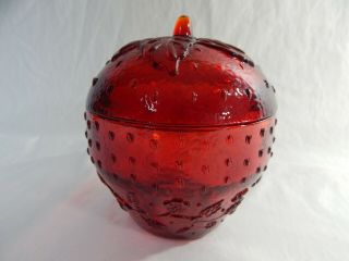 Rare Longaberger Collectors Club Ruby Red Glass Strawberry Jam Jar Candy Dish