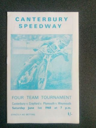 Rare Canterbury 4tt Speedway Programme 1/6/68 Blank