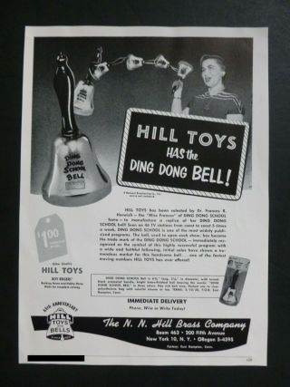 Rare Vtg 1954 Dealer Ad - Hill Ding Dong School Bell 1950’s