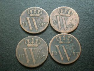 Netherlands 1850,  1851,  1854 & 1857 1/2 Cents X 4.  Rare Dates.  (we323a