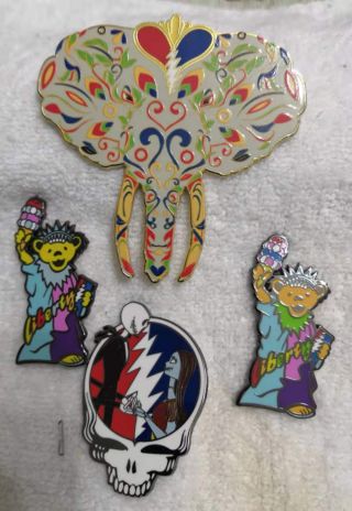 Very Rare 4 Grateful Dead Pins,  Elephant,  Liberty,  Jack & Sally Nightmare