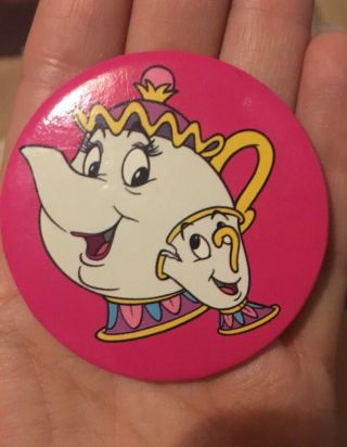 Disney Pin Badge Beauty And The Beast Mrs Potts And Chip Rare Pink