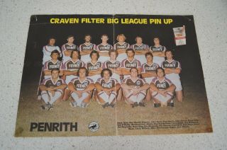 Penrith Panthers Rare 1978 Pin Up Team Poster