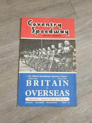 Rare Coventry Speedway Britain V Overseas Programme August 1st 1953