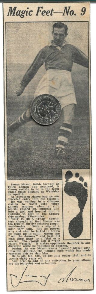 James Mason Third Lanark Scotland Daily Mirror Magic Feet 1948 Rare