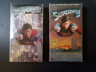 Vintage 1986 Superman The Movie & 1987 Superman Ii Vhs Rare Oop W/plastic Cover