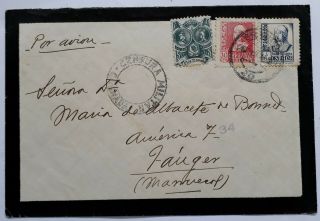 Rare 1938 Spain Mourning Censor Cover Ties 3 Stamps Canc Granada