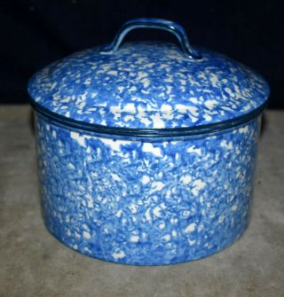 Rare Stangl Town And Country Blue/white Spongeware Covered Casserole - 3 Qt.