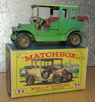 Rare Vintage Matchbox Models Of Yesteryear Y - 3 1910 Green Benz Limousine