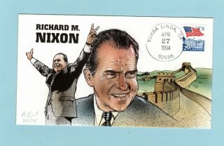 U.  S.  Non Fdc Rare Hand Painted Bevil Cachet Honoring President Richard M.  Nixon