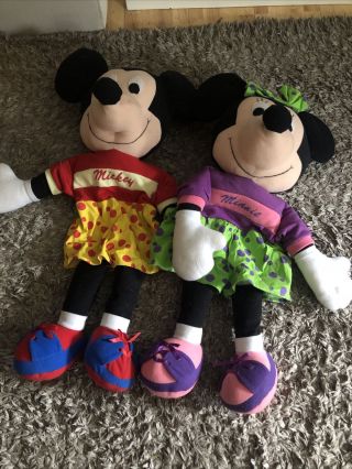 Mickey And Minnie Mouse Soft Toys.  Collectables Pjs Case Very Rare