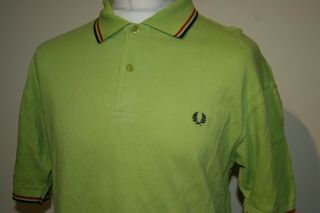 Fred Perry Twin Tipped Polo Shirt - S/m - Lime/navy/red - M1200 - Rare England Top