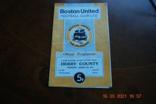 Rare? Boston United V Derby County Programme Fa Cup 9 January 1974 9/1/74