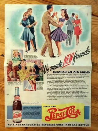 Rare 1943 Canadian Canada Wwii Pepsi Cola Ad Rcaf Army Dancing Soldiers