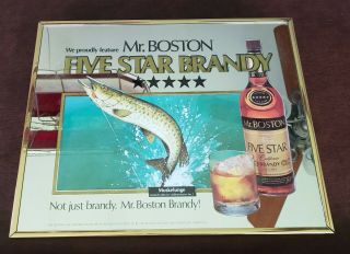 Vintage Antique Rare Sign Beer Retro Muskie Musky Fish Mr.  Boston Brandy Mirror