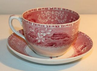 Rare Antique Oversized Jumbo Cup & Saucer Spode Red Camilla 5