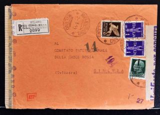 Italy To Switzerland 1944 Rare Dual Censor Repubblica Sociale R Cover Melegnano