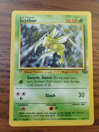 Scyther 26/64 Rare Non - Holo Pokemon Card Lp