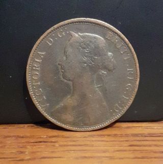 1864 Queen Victoria Canada Province Nova Scotia One Cent Bronze Coin RARE ? 2