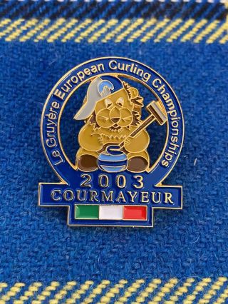 Rare 2003 European Curling Championships,  Courmeyeur Italy,  Curling Stone Badge